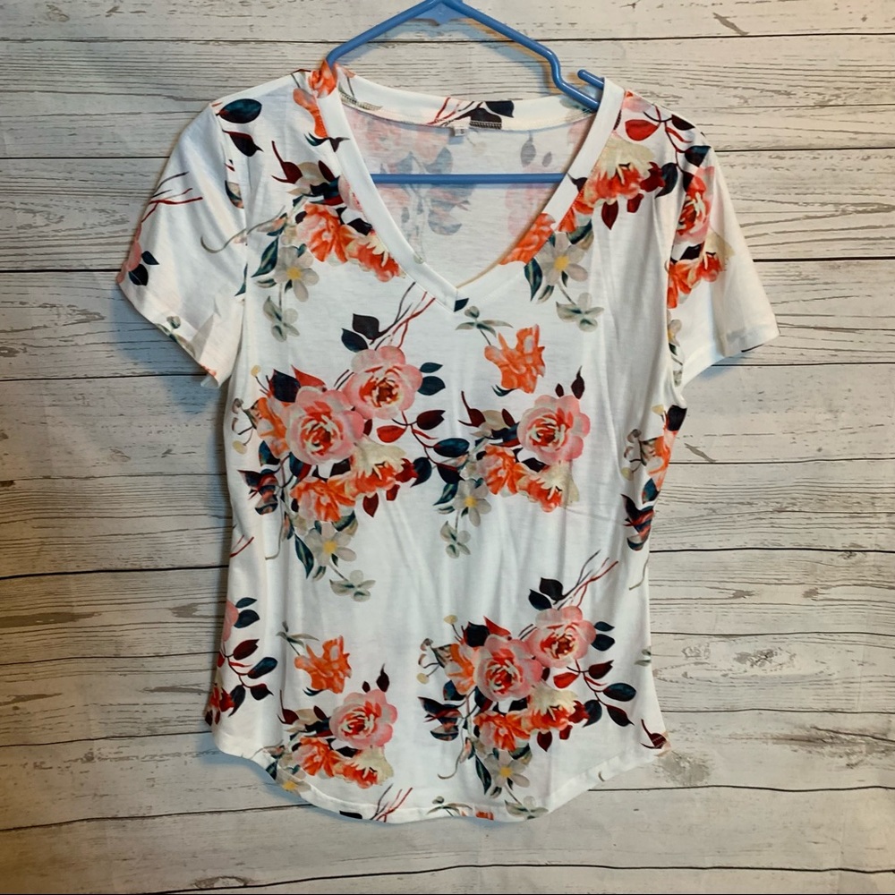 Floral V-Neck Women Top - White and Pink